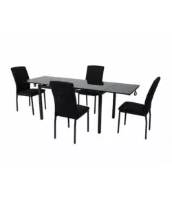 Set pranzo BellaHome "Minorca" nero con tavolo estensibile in vetro 4 sedute