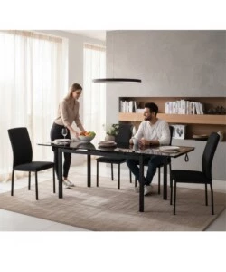 Set pranzo BellaHome "Minorca" nero con tavolo estensibile in vetro 4 sedute