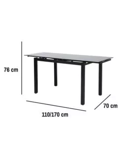 SET PRANZO BELLAHOME "MINORCA" NERO CON TAVOLO ESTENSIBILE IN VETRO 4 SEDUTE
