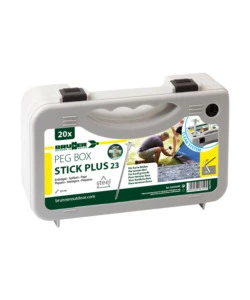 SET PICCHETTI ROTONDI PER TENDA DA CAMPEGGIO BRUNNER "PEG BOX STICK PLUS 23" IN ACCIAIO ZINCATO E GANCIO IN PLASTICA 23 CM X Ø 8 MM