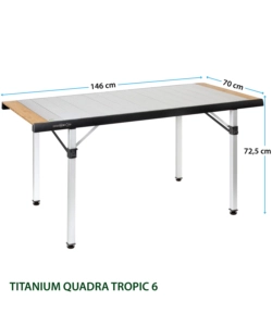 TAVOLO PIEGHEVOLE DA CAMPEGGIO BRUNNER "QUADRA TROPIC 6" IN ALLUMINIO 146X70X72,5 CM