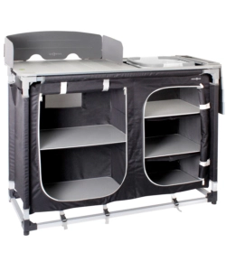 CUCINA DA CAMPEGGIO PIEGHEVOLE CON LAVELLO REMOVIBILE BRUNNER "AZABACHE CTW SQUARE"IN ALLUMINIO E POLIESTERE NERO 2 SCOMPARTI 110X48X90/118 CM