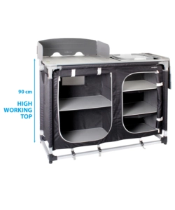 CUCINA DA CAMPEGGIO PIEGHEVOLE CON LAVELLO REMOVIBILE BRUNNER "AZABACHE CTW SQUARE"IN ALLUMINIO E POLIESTERE NERO 2 SCOMPARTI 110X48X90/118 CM