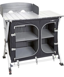 CUCINA DA CAMPEGGIO PIEGHEVOLE BRUNNER "AZABACHE CT CROSS SQUARE" IN ALLUMINIO E POLIESTERE NERO 2 SCOMPARTI 99X51X90/115 CM