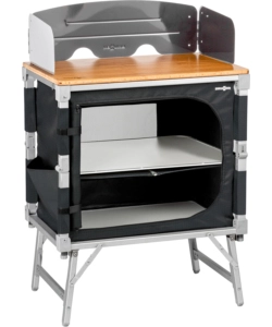 CUCINA DA CAMPEGGIO PIEGHEVOLE BRUNNER "AZABACHE CUBE" IN ALLUMINIO E POLIESETERE GRIGIO 1 SCOMPARTO 65X45X58/81 CM