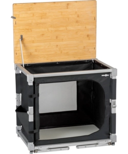 CUCINA DA CAMPEGGIO PIEGHEVOLE BRUNNER "AZABACHE CUBE" IN ALLUMINIO E POLIESETERE GRIGIO 1 SCOMPARTO 65X45X58/81 CM