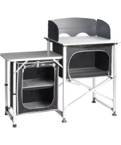 CUCINA DA CAMPEGGIO PIEGHEVOLE BRUNNER "SNACK SQUARE" IN ALLUMINIO E POLIESTERE NERO 2 SCOMPARTI 120X52X90/109 CM
