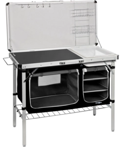 CUCINA DA CAMPEGGIO PIEGHEVOLE CON LAVELLO BRUNNER "DRIVE IN BLACK" IN ACCIAIO E POLIESTERE NERO 2 SCOMPARTI 100X50X78/128,5 CM
