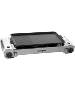 FORNELLO DA CAMPEGGIO A GAS BRUNNER "DEVIL DOUBLE GRILL" IN ALLUMINIO 2 FUOCHI E PIASTRA GRILL 67,9X28,6X12,5 CM