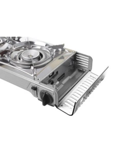 FORNELLO DA CAMPEGGIO A GAS BRUNNER "DEVIL DOUBLE GRILL" IN ALLUMINIO 2 FUOCHI E PIASTRA GRILL 67,9X28,6X12,5 CM