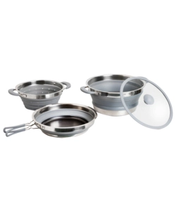 SET PENTOLE DA CAMPEGGIO COLLASSABILI BRUNNER "VOLCANO PASTA AL VOLO" IN PLASTICA E ACCIAIO INOX
