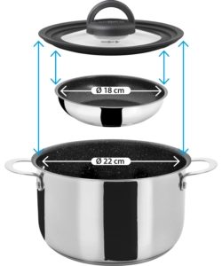 SET PENTOLE DA CAMPEGGIO BRUNNER "ACADEMY NG 7+1 Ø 20" IN ACCIAIO INOX ANTIADERENTE