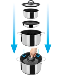 SET PENTOLE DA CAMPEGGIO BRUNNER "ACADEMY NG 7+1 Ø 20" IN ACCIAIO INOX ANTIADERENTE