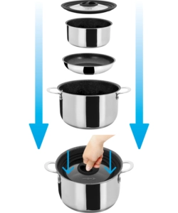 SET PENTOLE DA CAMPEGGIO BRUNNER "ACADEMY HIGH NG 7+1 Ø 22" IN ACCIAIO INOX ANTIADERENTE