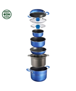 SET PENTOLE DA CAMPEGGIO BRUNNER "SKIPPER 9+1 Ø 22" IN ALLUMINIO ANTIADERENTE