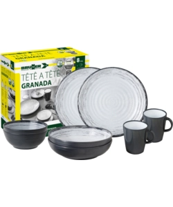 SET 8 STOVIGLIE DA CAMPEGGIO BRUNNER "GRANADA" IN STONE TOUCH ANTISCIVOLO