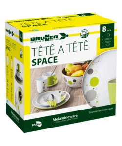 SET 8 STOVIGLIE DA CAMPEGGIO BRUNNER "SPACE" IN MELAMINA ANTISCIVOLO