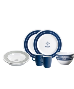 SET 8 STOVIGLIE DA CAMPEGGIO BRUNNER "NAUTICAL" IN MELAMINA ANTISCIVOLO