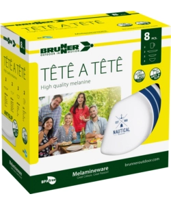 SET 8 STOVIGLIE DA CAMPEGGIO BRUNNER "NAUTICAL" IN MELAMINA ANTISCIVOLO