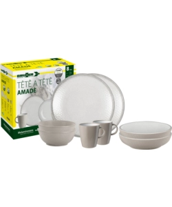 SET 8 STOVIGLIE DA CAMPEGGIO BRUNNER "AMADÈ" IN STONE TOUCH ANTISCIVOLO