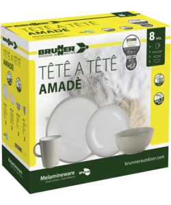 SET 8 STOVIGLIE DA CAMPEGGIO BRUNNER "AMADÈ" IN STONE TOUCH ANTISCIVOLO