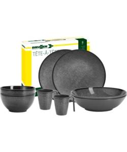 SET 8 STOVIGLIE DA CAMPEGGIO BRUNNER "COTTERY" IN MELAMINA ANTISCIVOLO