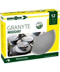 SET 12 STOVIGLIE DA CAMPEGGIO BRUNNER "GRANYTE" IN MELAMINA ANTISCIVOLO