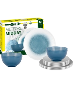 SET 12 STOVIGLIE DA CAMPEGGIO BRUNNER "METEORE AZUR" IN STONE TOUCH ANTISCIVOLO