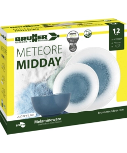 SET 12 STOVIGLIE DA CAMPEGGIO BRUNNER "METEORE AZUR" IN STONE TOUCH ANTISCIVOLO