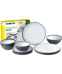 SET 12 STOVIGLIE DA CAMPEGGIO BRUNNER "GRANADA" IN STONE TOUCH ANTISCIVOLO
