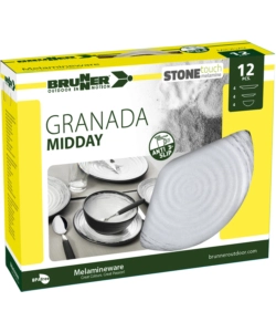 SET 12 STOVIGLIE DA CAMPEGGIO BRUNNER "GRANADA" IN STONE TOUCH ANTISCIVOLO