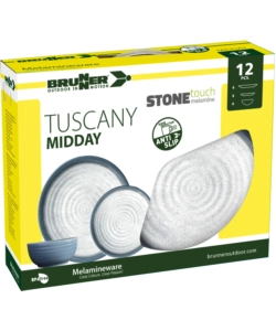 SET 12 STOVIGLIE DA CAMPEGGIO BRUNNER "TUSCANY" IN STONE TOUCH ANTISCIVOLO