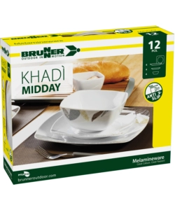 SET 12 STOVIGLIE DA CAMPEGGIO BRUNNER "KHADÌ" IN MELAMINA ANTISCIVOLO