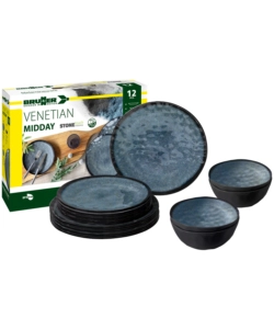 SET 12 STOVIGLIE DA CAMPEGGIO BRUNNER "VENETIAN" IN STONE TOUCH ANTISCIVOLO