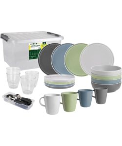 SET 36 STOVIGLIE DA CAMPEGGIO BRUNNER "DOLOMIT" IN STONE TOUCH ANTISCIVOLO