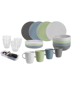 SET 36 STOVIGLIE DA CAMPEGGIO BRUNNER "DOLOMIT" IN STONE TOUCH ANTISCIVOLO