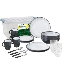 SET 36 STOVIGLIE DA CAMPEGGIO BRUNNER "GRANADA" IN STONE TOUCH ANTISCIVOLO