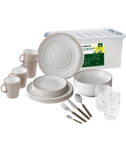 SET 36 STOVIGLIE DA CAMPEGGIO BRUNNER "SAVANA" IN STONE TOUCH ANTISCIVOLO