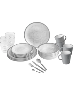 SET 36 STOVIGLIE DA CAMPEGGIO BRUNNER "BELLAGIO" IN STONE TOUCH ANTISCIVOLO