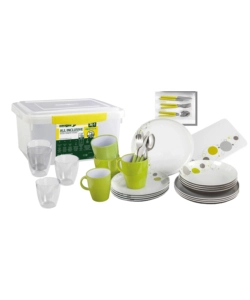 SET 36 STOVIGLIE DA CAMPEGGIO BRUNNER "SPACE" IN MELAMINA ANTISCIVOLO