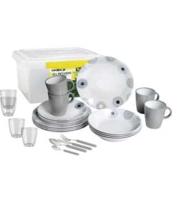 SET 36 STOVIGLIE DA CAMPEGGIO BRUNNER "DEEP SEA" IN MELAMINA ANTISCIVOLO