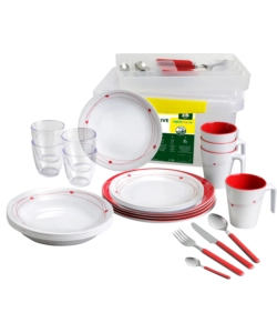 SET 36 STOVIGLIE DA CAMPEGGIO BRUNNER "COSMIC" IN MELAMINA ANTISCIVOLO
