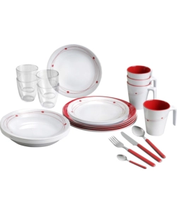 SET 36 STOVIGLIE DA CAMPEGGIO BRUNNER "COSMIC" IN MELAMINA ANTISCIVOLO