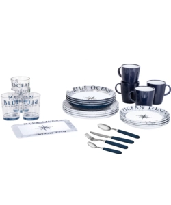 SET 36 STOVIGLIE DA CAMPEGGIO BRUNNER "BLUE OCEAN" IN MELAMINA ANTISCIVOLO