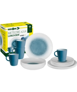 SET 16 STOVIGLIE DA CAMPEGGIO BRUNNER "METEORE AZUR" IN STONE TOUCH ANTISCIVOLO