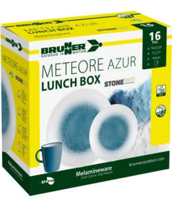 SET 16 STOVIGLIE DA CAMPEGGIO BRUNNER "METEORE AZUR" IN STONE TOUCH ANTISCIVOLO