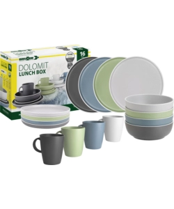 SET 16 STOVIGLIE DA CAMPEGGIO BRUNNER "DOLOMIT" IN STONE TOUCH ANTISCIVOLO