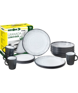 SET 16 STOVIGLIE DA CAMPEGGIO BRUNNER "GRANADA" IN STONE TOUCH ANTISCIVOLO