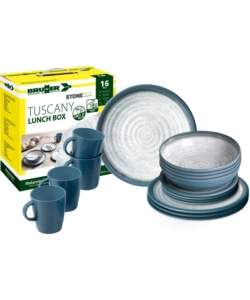 SET 16 STOVIGLIE DA CAMPEGGIO BRUNNER "TUSCANY" IN STONE TOUCH ANTISCIVOLO