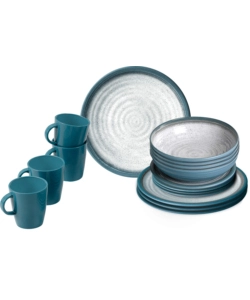 SET 16 STOVIGLIE DA CAMPEGGIO BRUNNER "TUSCANY" IN STONE TOUCH ANTISCIVOLO